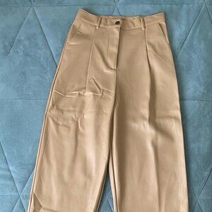 Long High-Waisted Tan Pleather Pants